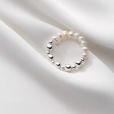 925 Silver Baroque Pearl Beads Elastic Ring Wedding Jewelry