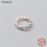 925 Silver Baroque Pearl Beads Elastic Ring Wedding Jewelry