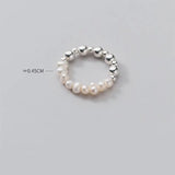 925 Silver Baroque Pearl Beads Elastic Ring Wedding Jewelry