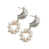 925 Silver Freshwater Pearl Flower Earrings Women Jewelry