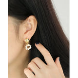 925 Silver Freshwater Pearl Flower Earrings Women Jewelry