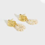 925 Silver Freshwater Pearl Flower Earrings Women Jewelry