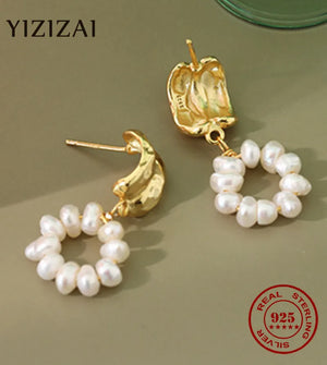 925 Silver Freshwater Pearl Flower Earrings Women Jewelry