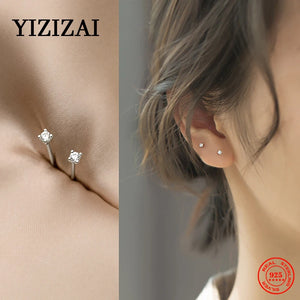 925 Sterling Silver Zircon Stud Earrings For Women Bling Small Earrings