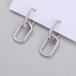 925 Sterling Steel Geometric Dangle Earrings Punk Metal Style