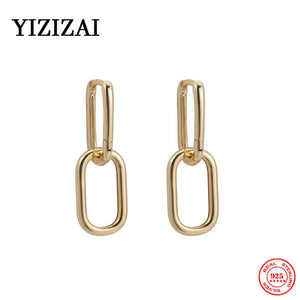 925 Sterling Steel Geometric Dangle Earrings Punk Metal Style