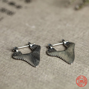 Sterling Silver Shark Teeth Stud Earring Unisex No Allergy Ear Studs