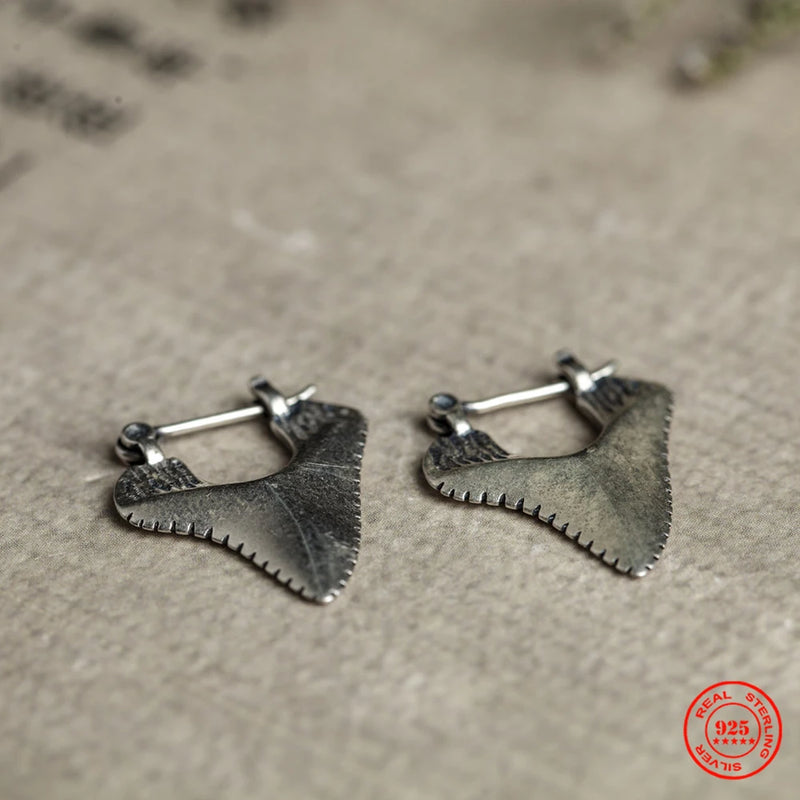 Sterling Silver Shark Teeth Stud Earring Unisex No Allergy Ear Studs