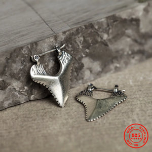 Sterling Silver Shark Teeth Stud Earring Unisex No Allergy Ear Studs