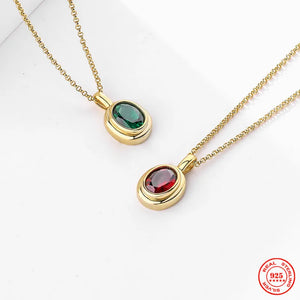 18K Plated 925 Silver Red Green Zircon Pendant Necklace for Women