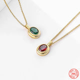 18K Plated 925 Silver Red Green Zircon Pendant Necklace for Women