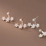 925 Silver Cherry Blossom Pearl Stud Earrings Sweet Jewelry Anti Allergy