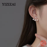 925 Silver Cherry Blossom Pearl Stud Earrings Sweet Jewelry Anti Allergy