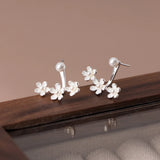 925 Silver Cherry Blossom Pearl Stud Earrings Sweet Jewelry Anti Allergy
