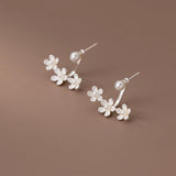 925 Silver Cherry Blossom Pearl Stud Earrings Sweet Jewelry Anti Allergy