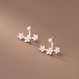 925 Silver Cherry Blossom Pearl Stud Earrings Sweet Jewelry Anti Allergy