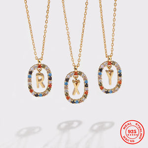 925 Silver Colorful 26 Letters A-Z Initial Pendant Necklace