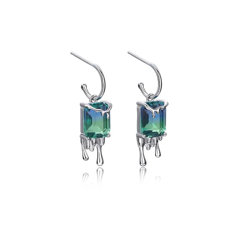 925 Silver Dissolive Tourmaline Stud Earrings Punk Gothic Jewelry