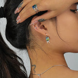925 Silver Dissolive Tourmaline Stud Earrings Punk Gothic Jewelry