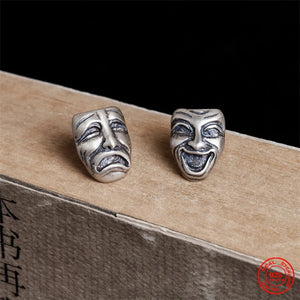 925 Silver Mask Man Stud Earrings Street Style Smiley Crying Face
