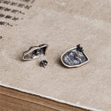 925 Silver Mask Man Stud Earrings Street Style Smiley Crying Face