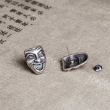 925 Silver Mask Man Stud Earrings Street Style Smiley Crying Face