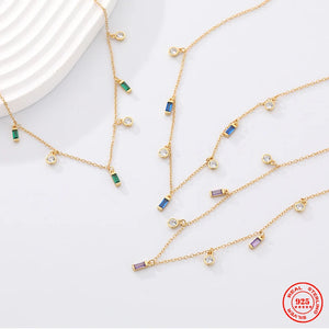 925 Silver Colorful Crystal Rectangle Choker Necklace