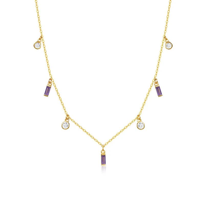 925 Silver Colorful Crystal Rectangle Choker Necklace