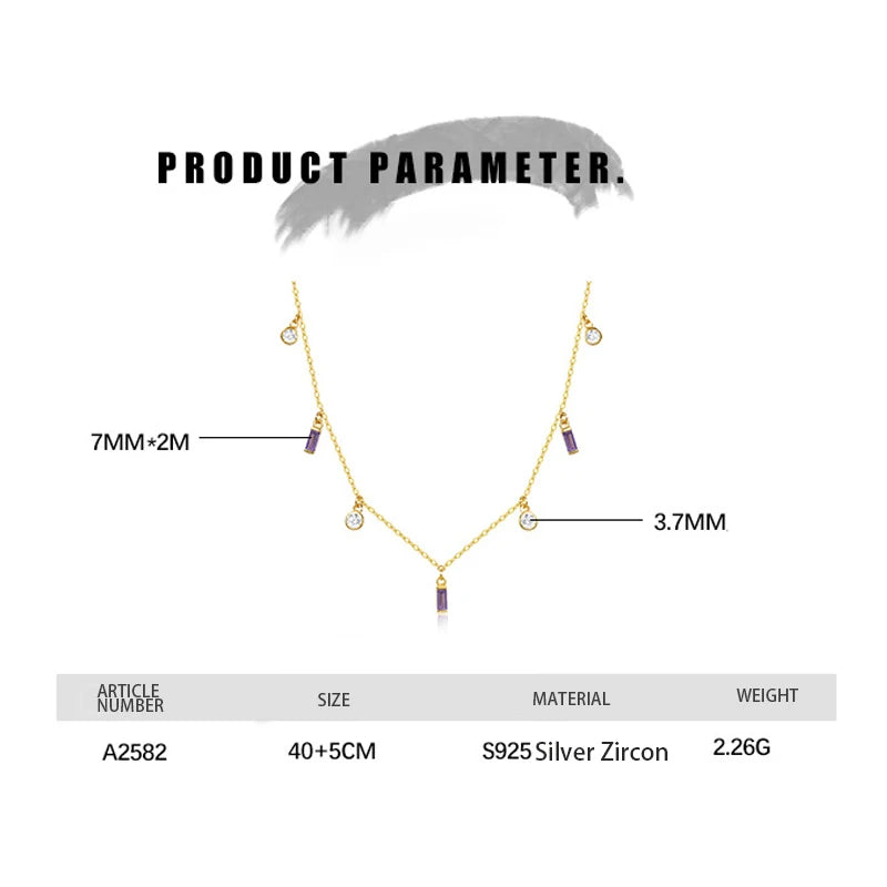 925 Silver Colorful Crystal Rectangle Choker Necklace