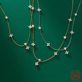 925 Silver Crystal Four Leaf Flower Choker Necklace