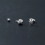 925 Silver Skull Screw Stud Earrings Punk Style Men Women Jewelry