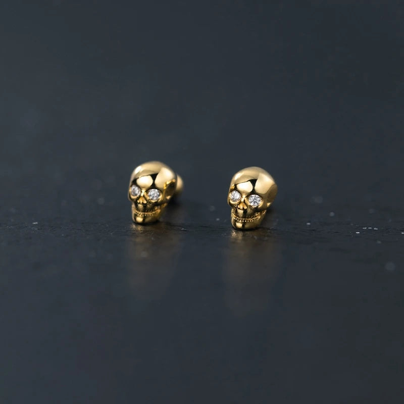 925 Silver Skull Screw Stud Earrings Punk Style Men Women Jewelry