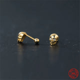 925 Silver Skull Screw Stud Earrings Punk Style Men Women Jewelry