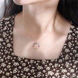 925 Silver Rainbow Hollow Round Gemstone Pendant Necklace