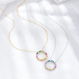 925 Silver Rainbow Hollow Round Gemstone Pendant Necklace