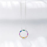 925 Silver Rainbow Hollow Round Gemstone Pendant Necklace