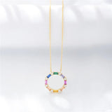 925 Silver Rainbow Hollow Round Gemstone Pendant Necklace