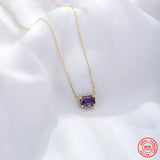 925 Silver Square Purple Crystal Pendant Necklace 14k Jewelry