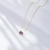 925 Silver Square Purple Crystal Pendant Necklace 14k Jewelry