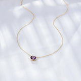 925 Silver Square Purple Crystal Pendant Necklace 14k Jewelry