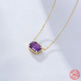 925 Silver Square Purple Crystal Pendant Necklace 14k Jewelry