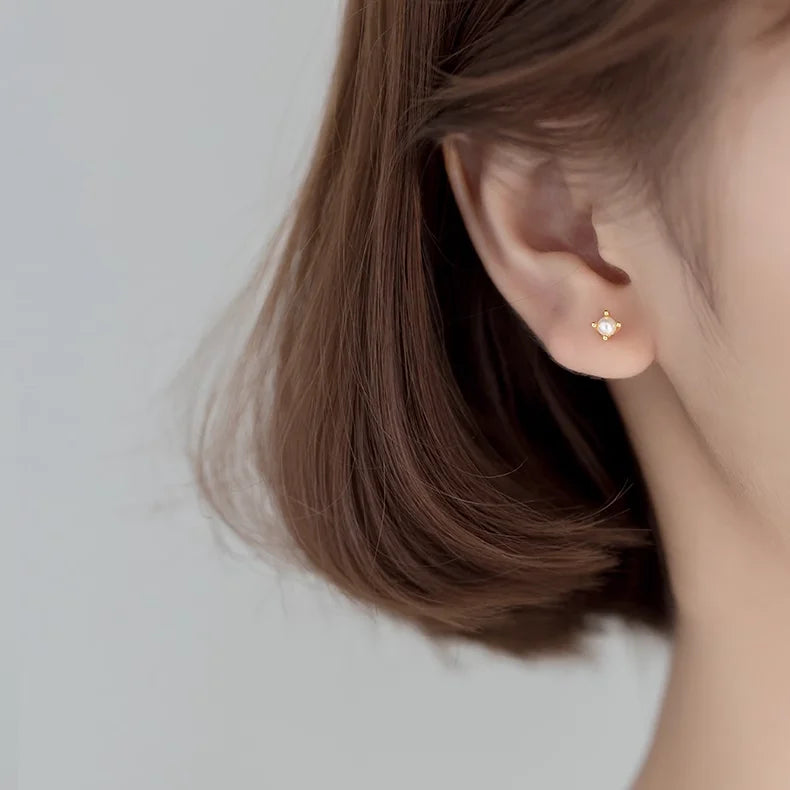 925 Silver Shell Spiral Beads Stud Earrings Women Party Ear Jewelry