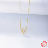 925 Sterling Silver Snowflakes Zircon CZ Pave Pendant Long Chain