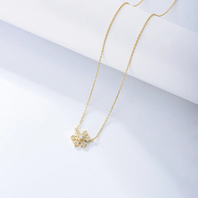 925 Sterling Silver Snowflakes Zircon CZ Pave Pendant Long Chain