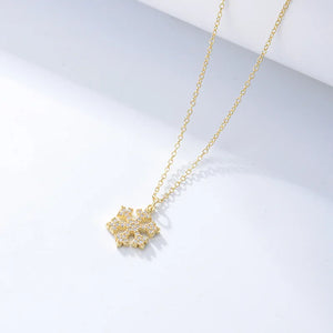 925 Sterling Silver Snowflakes Pendant Necklace Zircon Wedding Jewelry