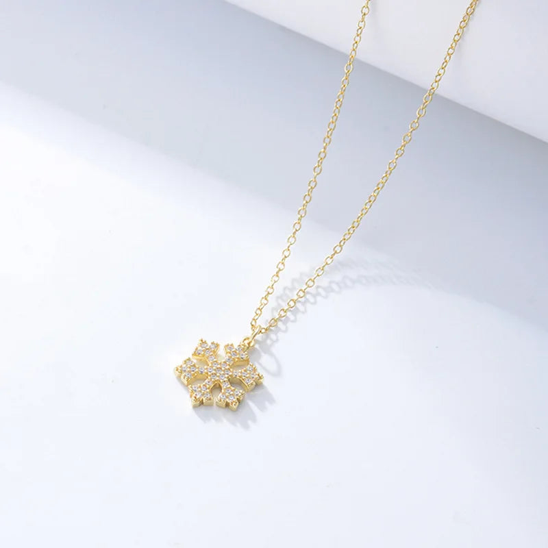 925 Sterling Silver Snowflakes Pendant Necklace Zircon Wedding Jewelry