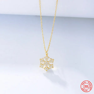 925 Sterling Silver Snowflakes Pendant Necklace Zircon Wedding Jewelry