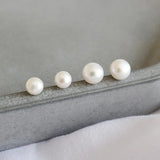 925 Silver 6mm Freshwater Pearl Stud Earrings Wedding Party Fine Jewelry
