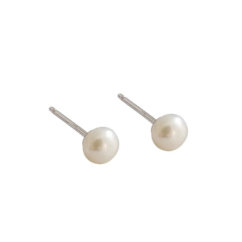 925 Silver 6mm Freshwater Pearl Stud Earrings Wedding Party Fine Jewelry