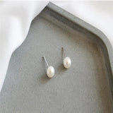 925 Silver 6mm Freshwater Pearl Stud Earrings Wedding Party Fine Jewelry